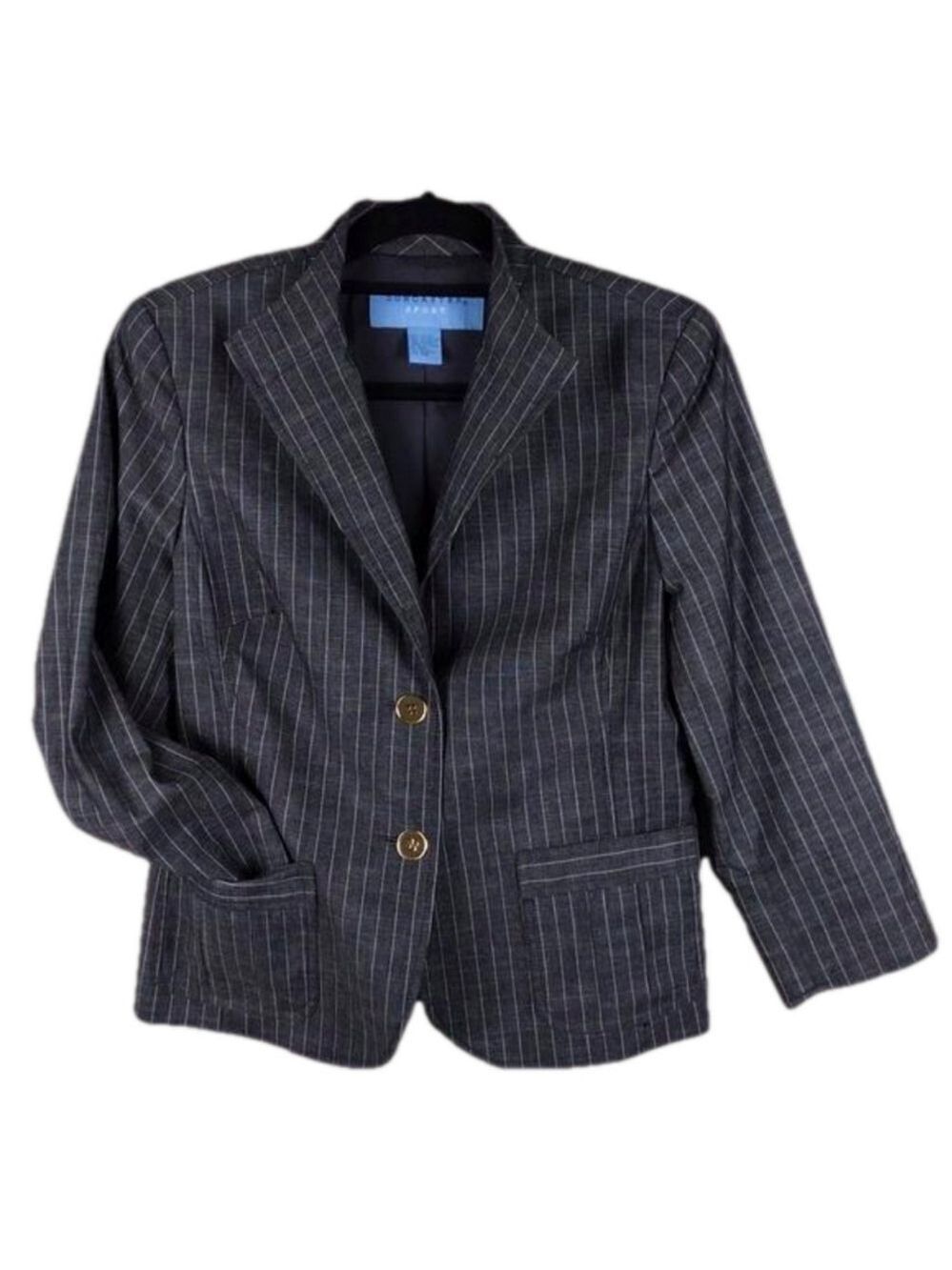 Doncaster Sport Dark Grey Pinstripe Single Breasted Stand-Up Collar Blazer